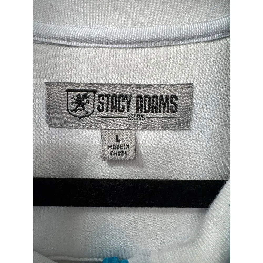 Stacy Adams Track Jacket Mens L White Polyester Striped Zip-Up Sport Performance